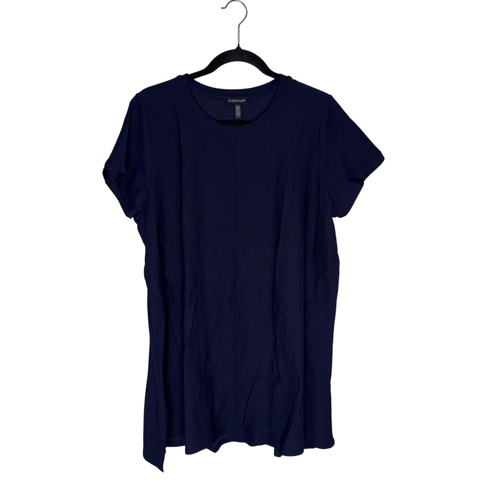 Eileen‎ Fisher Tunic Women XL Navy Excellent Short Sleeve Viscose Stretch Seam